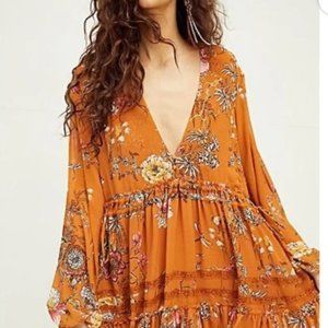 Free People Cherry Blossom Mini Dress Orange Foral